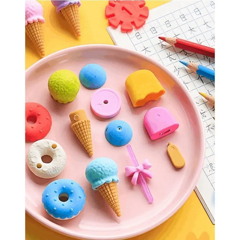 8 8pcs Creative Ice Cream & Cake Shaped Erasers Toy Set